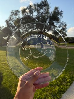 Hand Engraved Hello Kitty Glass Plate