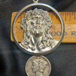 Big Beautiful Sterling Silver Jesus Pendant 