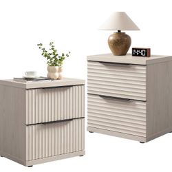 22" Nightstands Set of 2 Fluted Night Stand with 2 Drawers Modern Wide Bedside Table for Bedroom, Mid Century Bed Side Tables Bedroom, White Alder