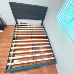 New WEEWAY Queen Bed Frame Platform Bed with Linen Fabric Upholstered Headboard and Wooden Slats Support, Heavy Duty Mattress Foundation, No Box Sprin