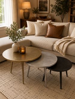 NEW! Set of 3 Metal Coffee Tables in Gold, Silver and Dark Bronze Finish