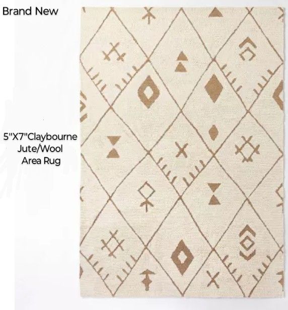 Brand New Claybourne 5x7 Geometric Shag j Diamond Wool/Jute Area Rug