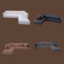 NEW 7X9FT And 9x7ft SECTIONAL CHAISE,domino Black  CAMEL, Brown LEATHER  And BLACK MICROFIBER Sofa Set 2pc. More Color FABRIC Available. 