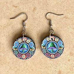 🍄 Darling, psychedelic mushroom artwork, two sided earrings