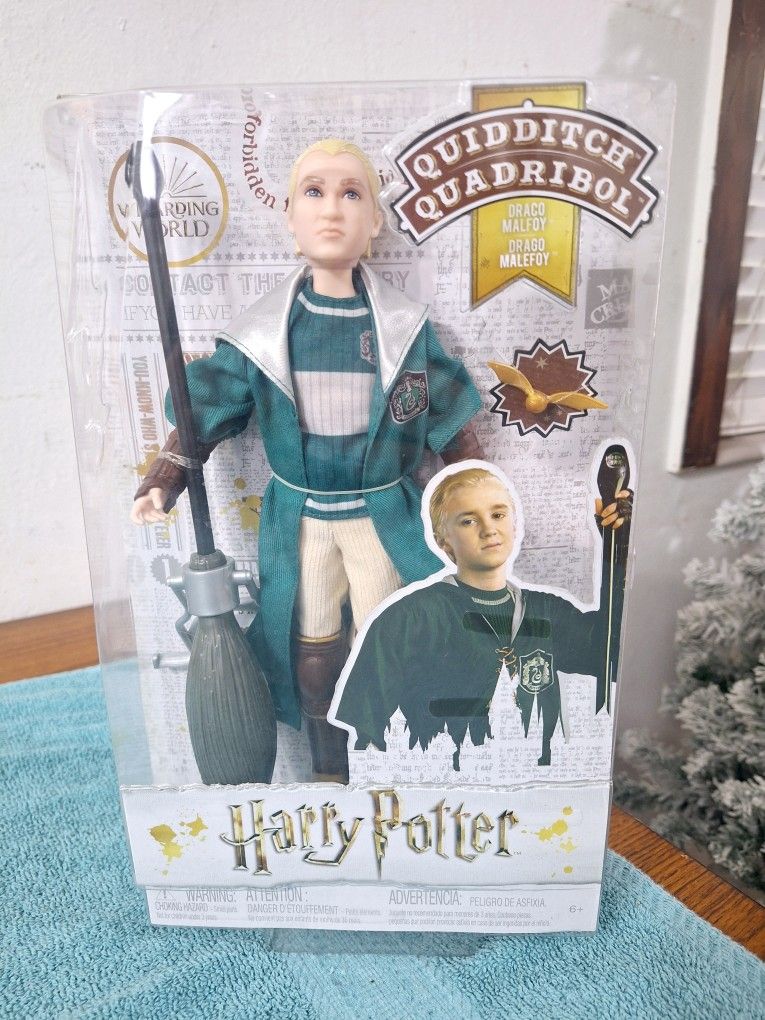 New! Harry Potter Doll Quidditch Quadribol Draco Malfoy Figure Broomstick 12" Mattel