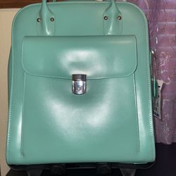 McKlein LaGrange 2-in-1 Removable-Wheeled Leather Ladies Briefcase Tiffany Blue 