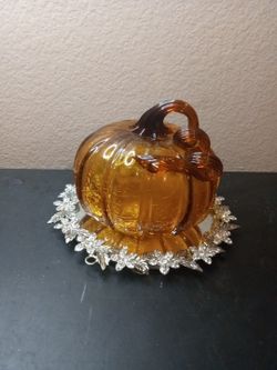 GORGEOUS Blenko Amber Crackled Glass 6" Pumpkin Sculpture

