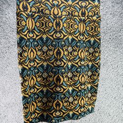 LuLaRoe Cassie Pencil Skirt Size Small Gold Blue Abstract Print Stretch Fabric