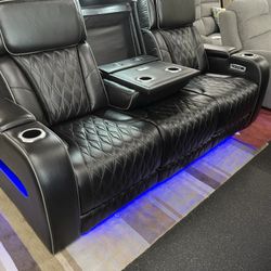 Leather Power Reclining Sofa & Power Reclining Love Seat With Heat & Massage On Sale