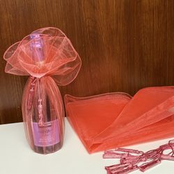 Elegant coral Organza Wine Bottle Gift Wrapping favor set of 6 with tassels