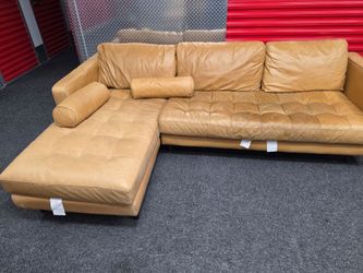 West Elm Tan leather Sectional