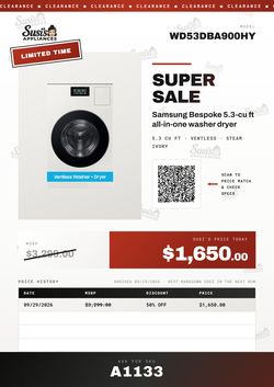 Samsung WD53DBA900HY Washer dryer