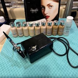 LUMINESS AIR PRO PREMIUM COSMETIC AIRBRUSH SYSTEM w/liquid foundation x9
