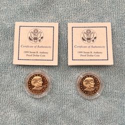 Susan B. Anthony Proof Dollar Coin 1999 United States Mint