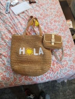 I KIN ;HOLA, LRG STRAW BEACH BAG+ mini shoulder bag