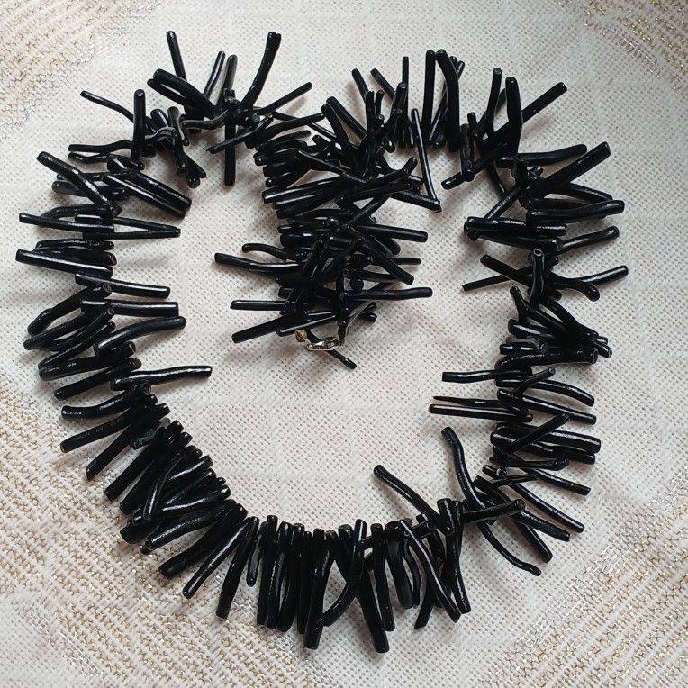 Vintage Natural Black Coral Branch Bead Strand