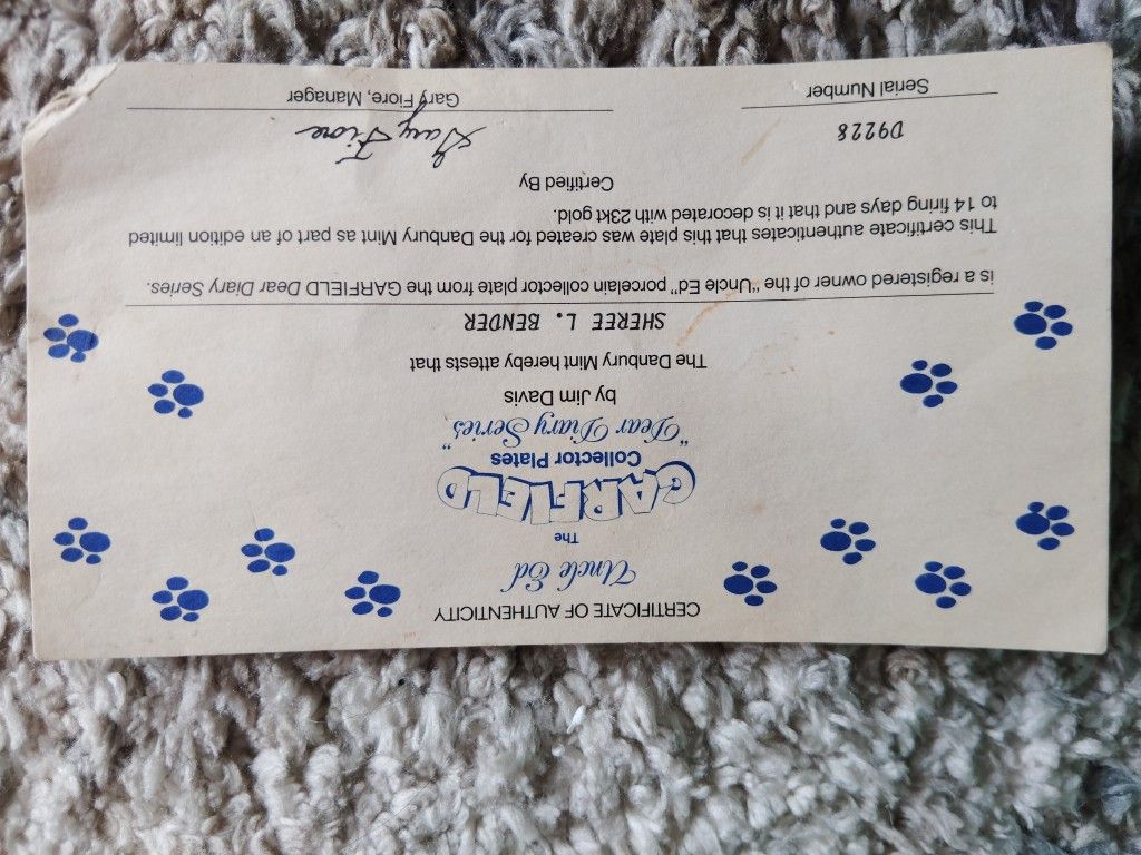 GARFIELD DEAR DIARY SERIES PLATE COLLECTION
