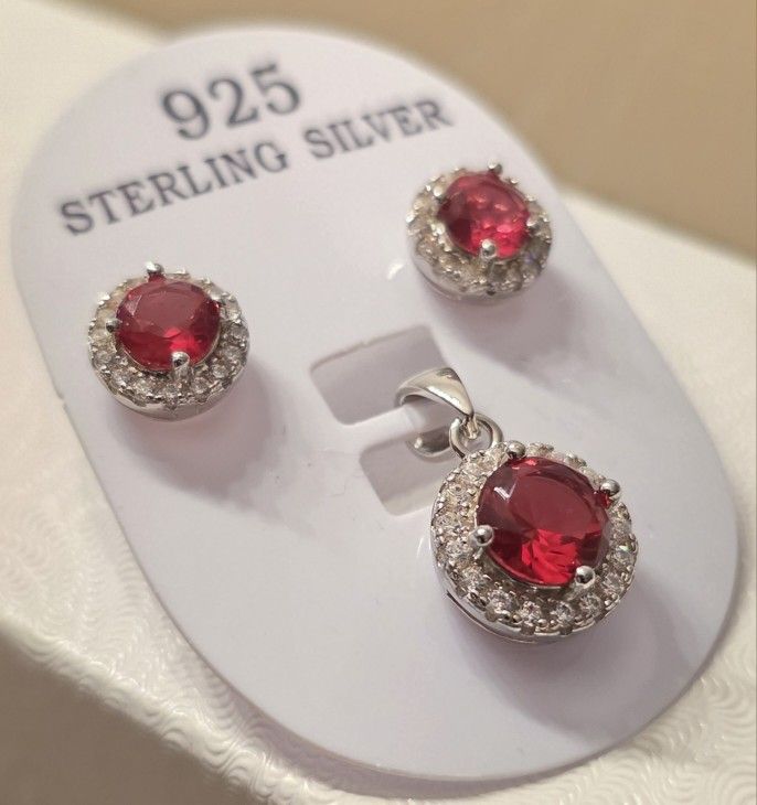 Round 3.75 Ruby & White Topaz Jewelry Set