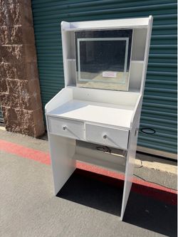 Small white vanity with led mirror