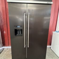 KitchenAid 48" Built-In Side by Side Refrigerator in Black stainless steel