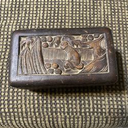 Antique Vintage Chinese High Relief Wood Carving Chest