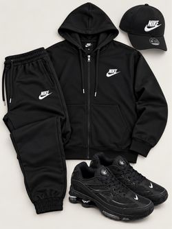 Nike Black Tracksuit Set with Cap and Sneakers