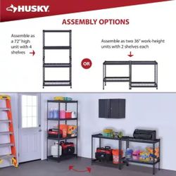 HUSKY 4-Shelf Metal Heavy-Duty Adjustable Garage Storage Shelving Unit in Black (36 in. W x 72 in. H x 18 in. D)