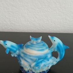 Dolphins Swimming And Waves Candle Holder Or Little Knickknack Holder