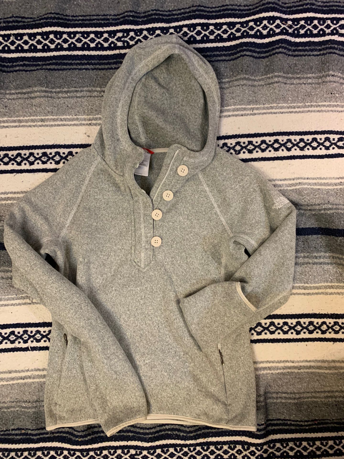 The North Face 1/4 Button Hoodie Sweater Sweatshirt Gray Women's Size Large