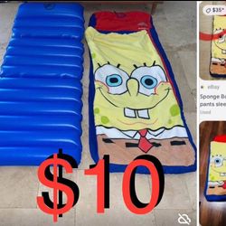 $10 SpongeBob Inflatable Bed sleeping Bag like New great for camping,slumber party like new