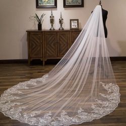 Cathedral Bridal Veil with Sequined Lace From Lula Bridal