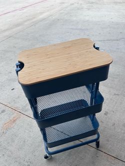 Ikea Raskog 3 Tier Utility Cart Teal Blue Gray Green w Wheels Wheeled Storage Trolley