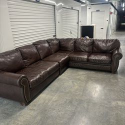 Authentic Brown Leather Section Couch