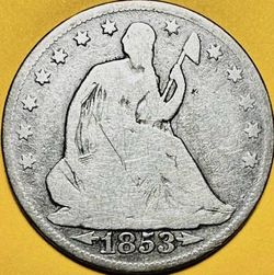 1853 (Arrows & Rays) U.S. SEATED LIBERTY SILVER HALF DOLLAR COIN (VG-Very Good)