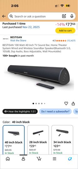 Soundbar:  New in box