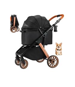 Foldable Dog Stroller For Medium Dogs Cats Up To 33 Lbs, Adjustable Height Handle, Pet Stroller With Aluminum And Carbon Steel Frame, Sun Shades, Stor