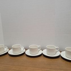 5 White sterling china cappuccino cups & saucers