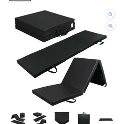 6 x 2' Folding Gym Mat Tri-Fold Aerobics Workout Floor Mat, Black 2" Thickness
