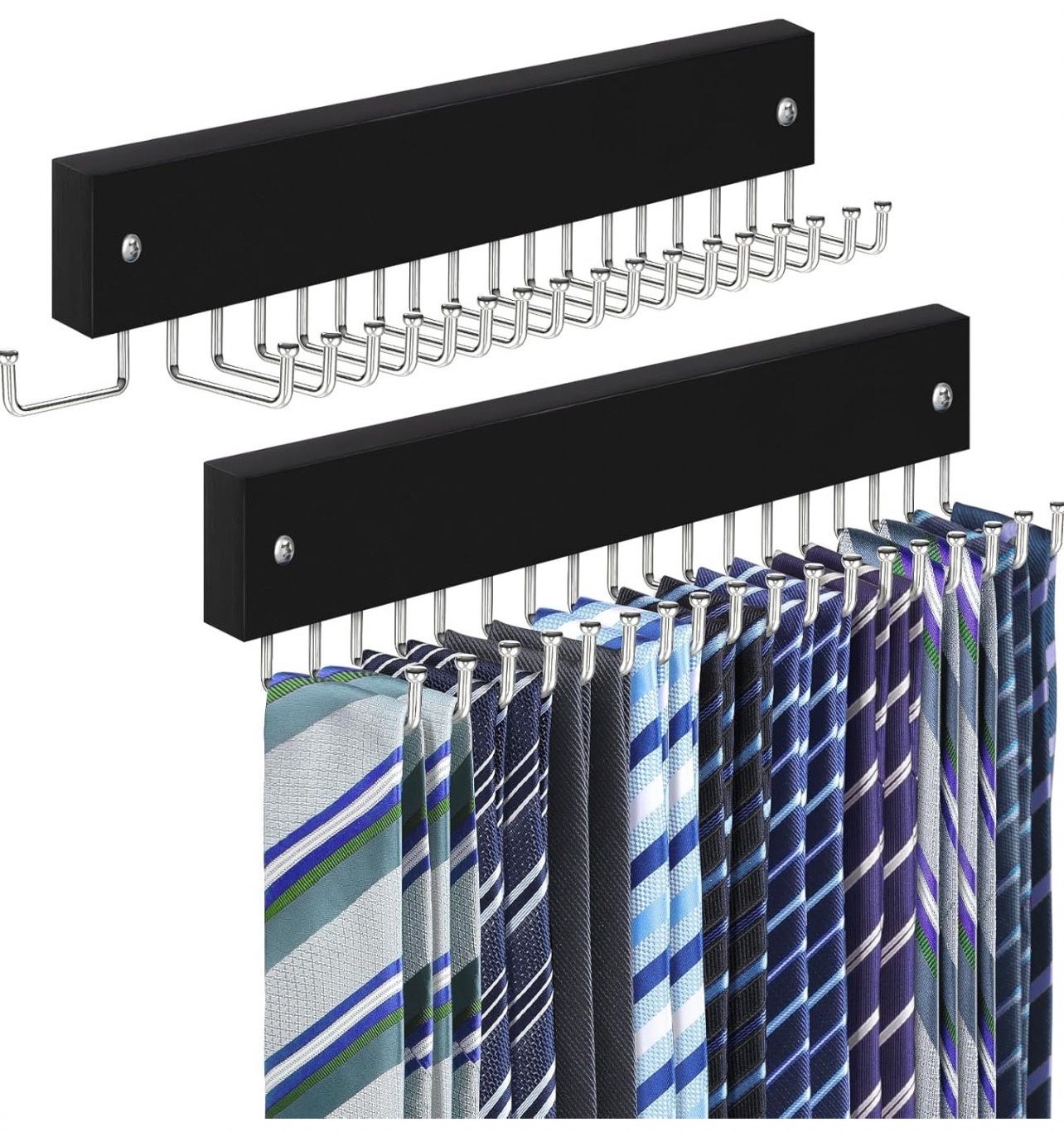 Tie Rack Belt Hanger Wall Mounted, Lomrsiul Non Slip 180 Degree Rotating Belt Organizer for Closet with 18 Hooks Closet Organizers and Storage for Tie