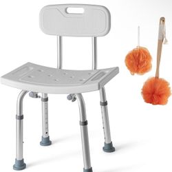 Medical king Shower Chair Set of 3 - Includes Back Scrubber & Additional Sponge - Anti Slip for Safety, with 8 Adjustable Heights Portable - Tool Free