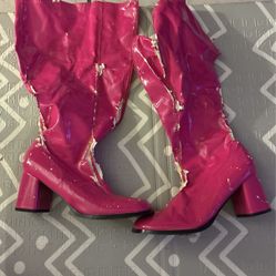 Pink Gogo Boots Mid Length Messed Up Size 6/7  8