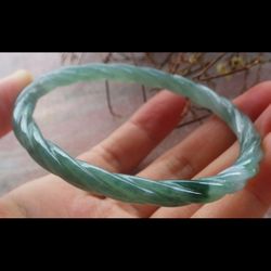 Certificate Jadeite Hand Carved Green Natural A Jade Twist Circle Bangle Bracelet 7 ¼ inches 60mm 18.4 cm