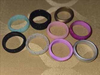 Lot of 9 Flexible Silicone Rings. Size 7.