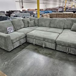 Brand New Sectional Corduroy Fabric Storage & Pull Out Bed $799