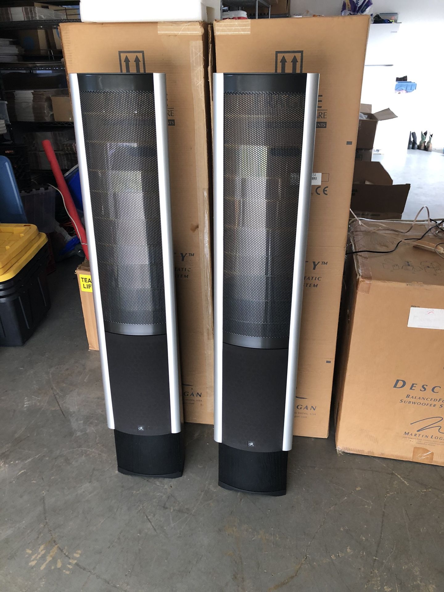 MARTIN LOGAN Clarity Electrostatic Home Theater Speakers. Excellent cosmetic and working condition. Generic power cords. Recommend replacing them wit