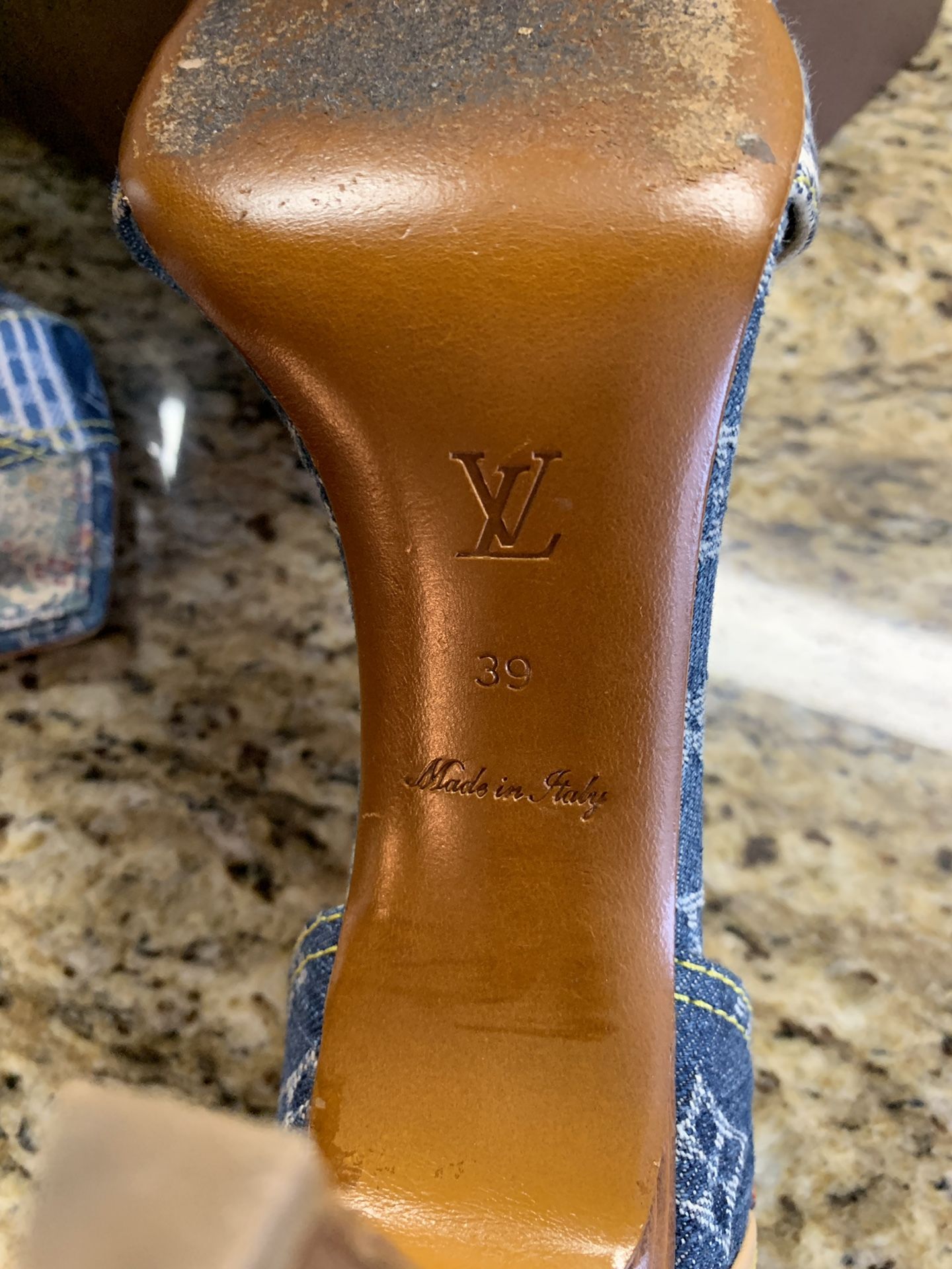 Authentic** Louis Vuitton Denim Sandals Heels-39 for Sale in Arlington, TX  - OfferUp