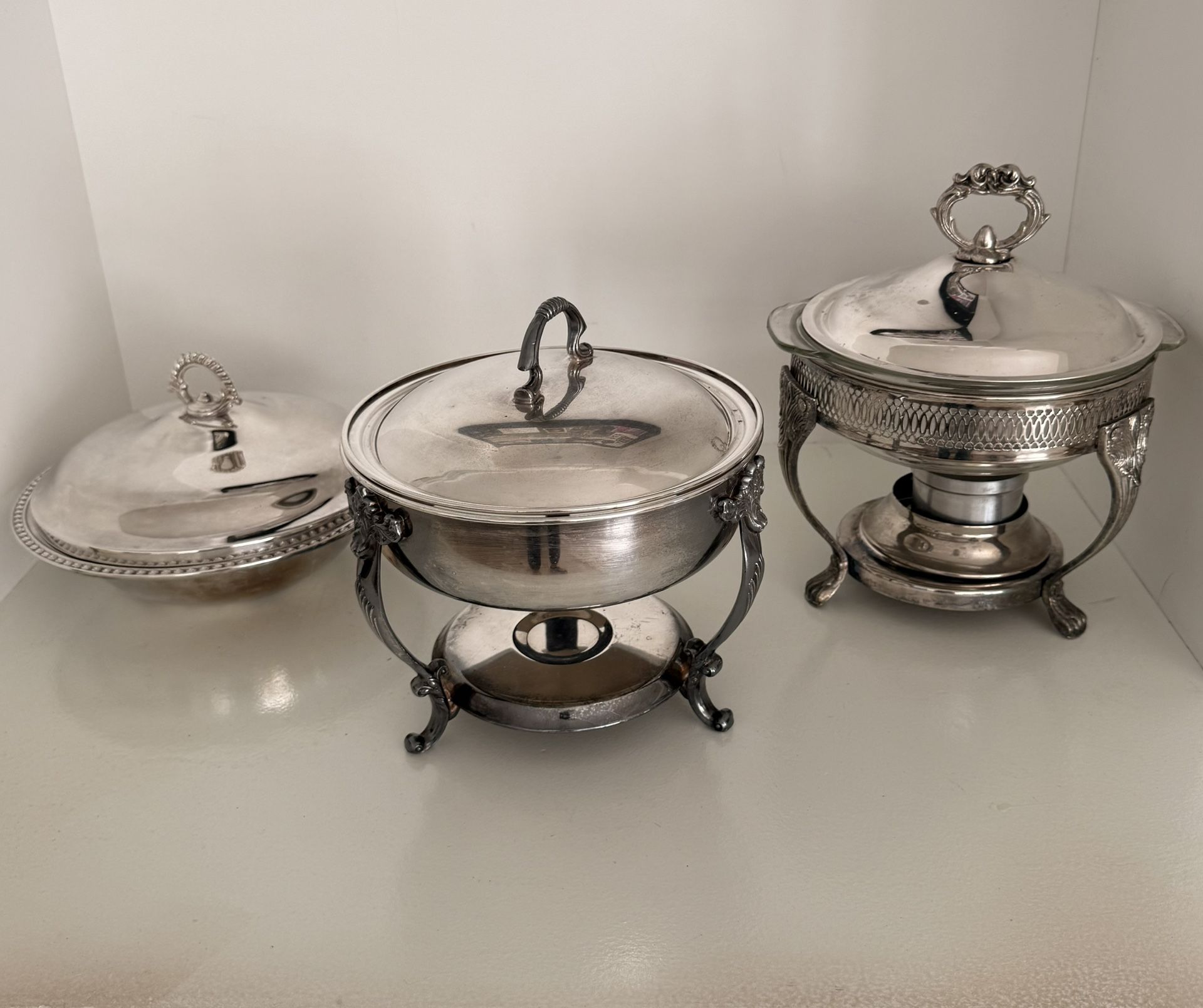 Vintage Silver Plated Chafing Dishes And Casserole Serve Lr