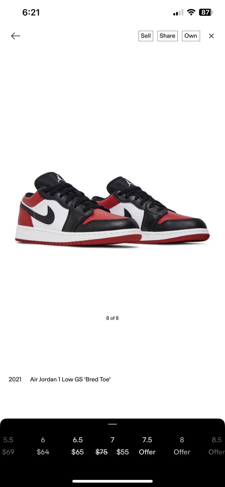 Air Jordan 1 Low GS 'Bred Toe'