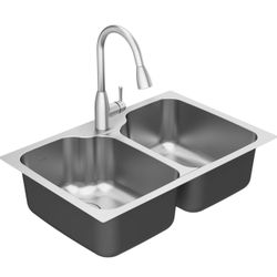 Brand New In The Box- American Standard 20DB.332211L.075 Fairacres 33 x 22-Inch Stainless Steel 1-Hole Dual Mount Double Bowl Kitchen Sink with Pull-D
