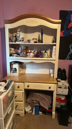 White and Wood Desk with Hutch